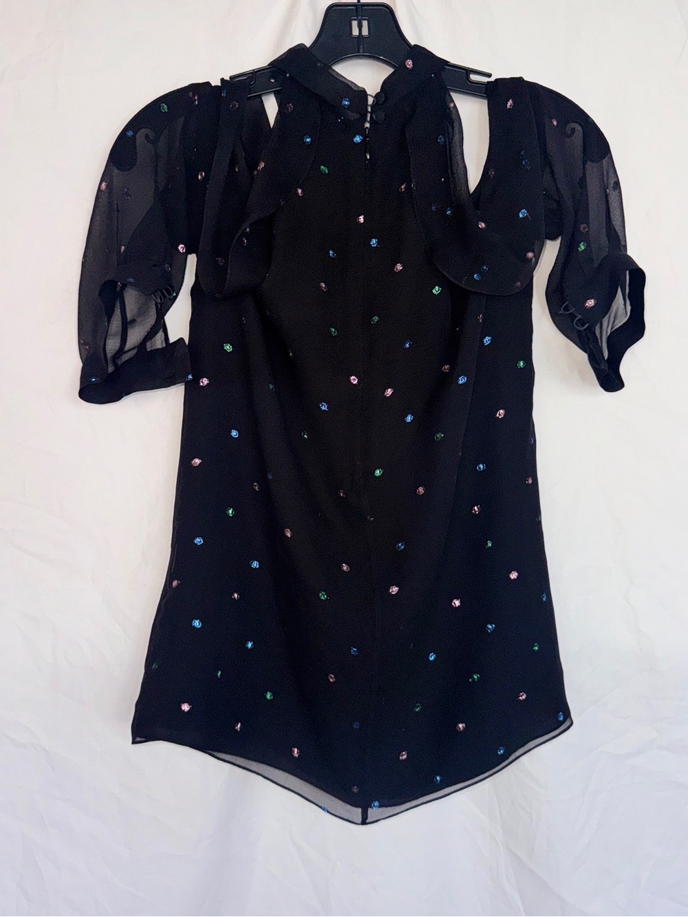 ERDEM Black Sheer Blouse with Subtle Shimmer Metallic Multi Color Dots - Picture 3 of 16